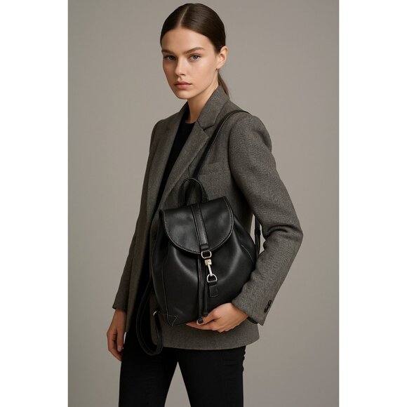 Vintage Coach Leather Drawstring Backpack Black Full Grain Leather - Picture 1 of 15